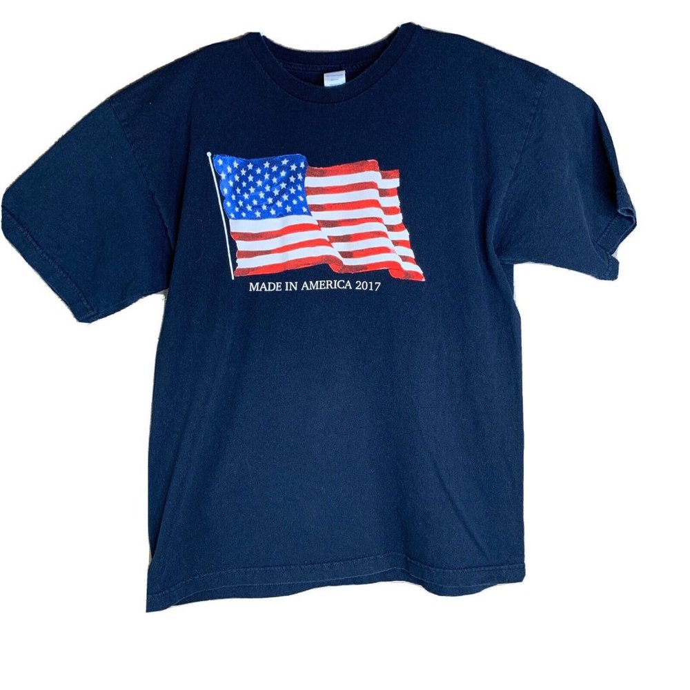 Made in the USA Tag T-Shirt Men's L Black Tee American Flag Made In America 2017 - Picture 2 of 7